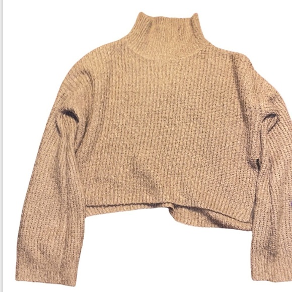Urban heritage dusty rose ribbed knit turtle neck cropped long Sleeve sweater L - Picture 12 of 12